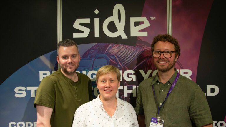 CCO of Side, Martin McBride (left), Chief Product Officer of Modl.ai, Benedikte Mikkelsen (centre) and founder of Modl.ai, Christoffer Holmgard at Gamescom 2026